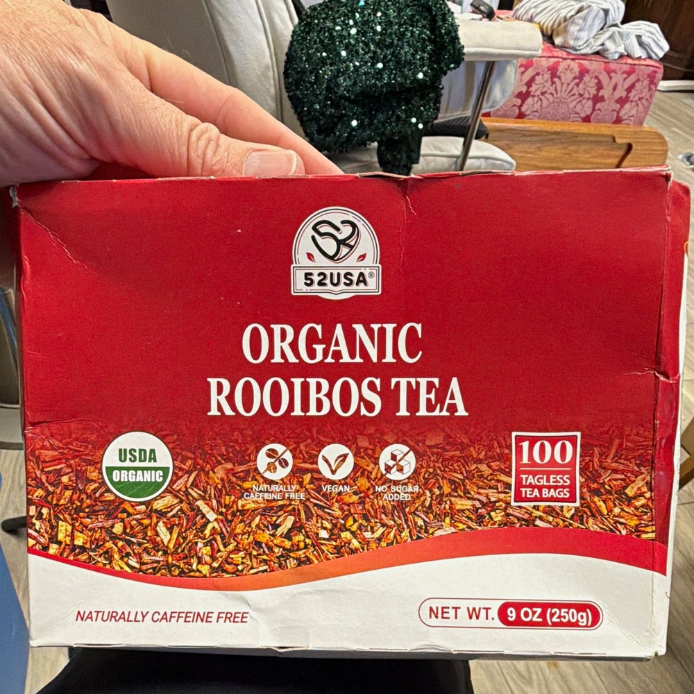 52USA Organic Rooibos Tea Bags 100 Tagless Caffeine Free Vegan 9 oz USDA
